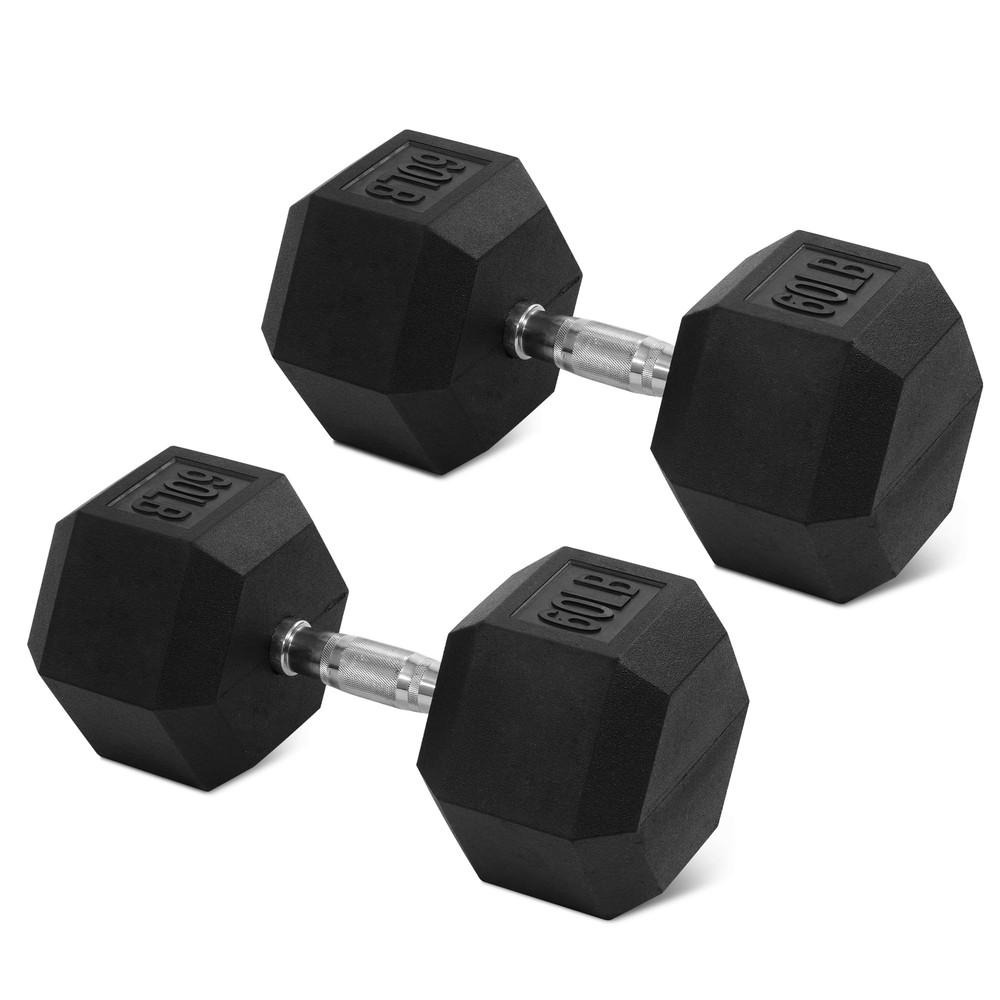 Non-Slip Grip Rubber Encased Hex Dumbbells 60 Lbs Single