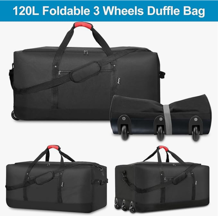 120L Foldable Rolling Duffel Bag with 3 Wheels Light Weight Travel Duffel Bag