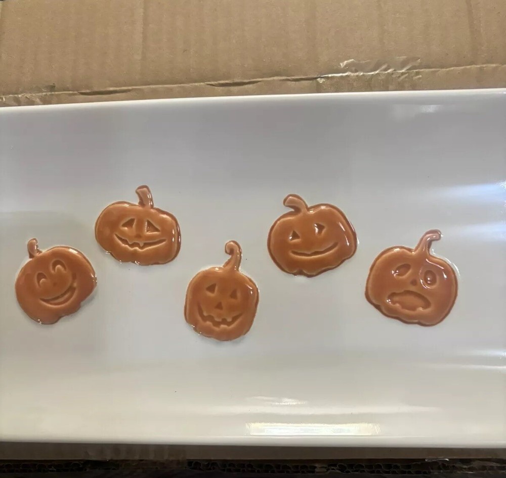 Pottery Barn Jack-O-Lantern Whimsy Stoneware Cookie Platter -New In Box