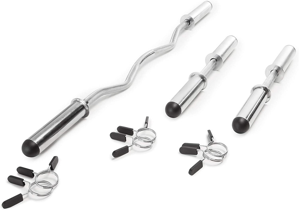 Olympic Curl Bar and Dumbbell Bars Set Ez Curl with Spring Collars Chrome