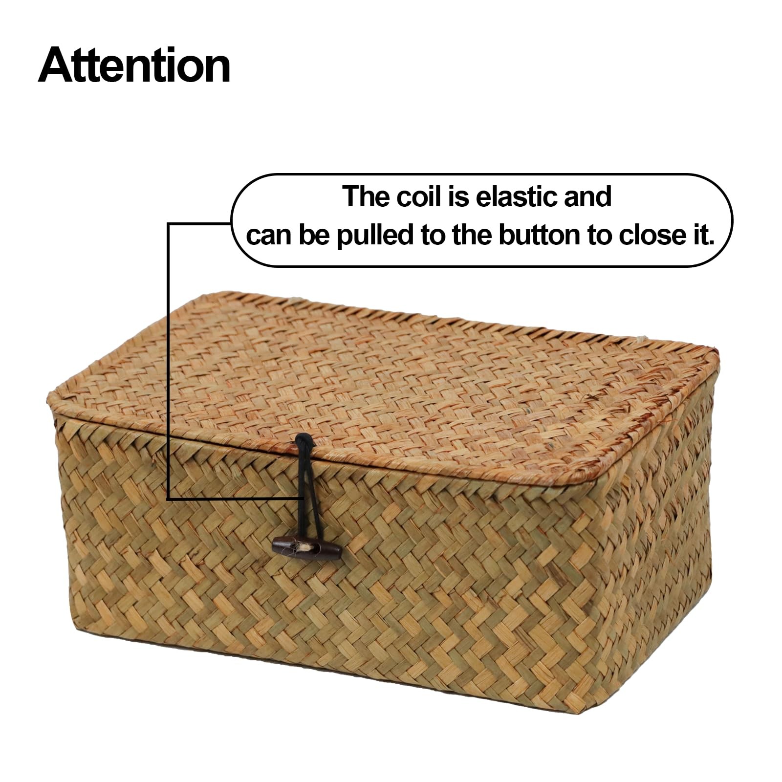 Wicker Storage Basket with Lid, Natural Seagrass Storage Baskets for Organizing,