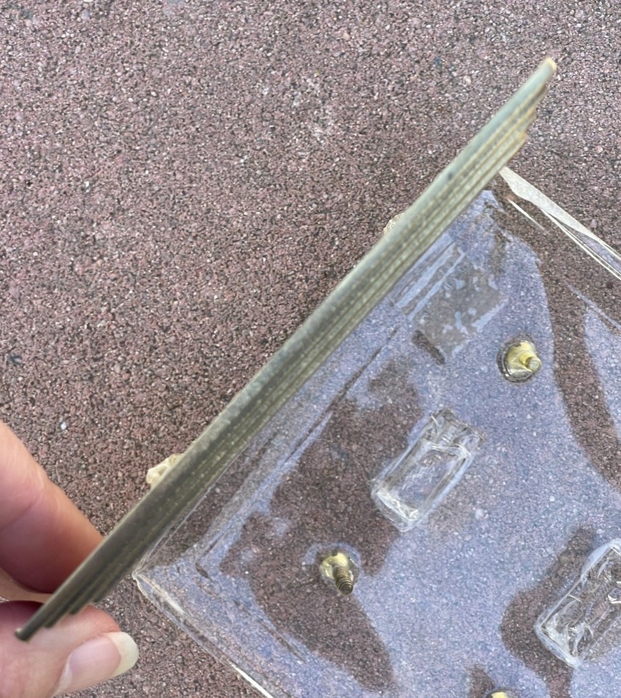 VTG Double Toggle Light Switch Plate Solid Brass MCM Art Deco STEP border UNUSED