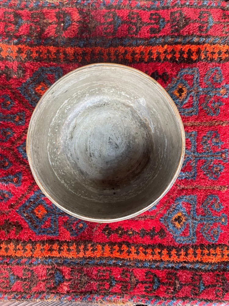 Middle Eastern copper bowl, hand-etched, 8-1/2" diameter