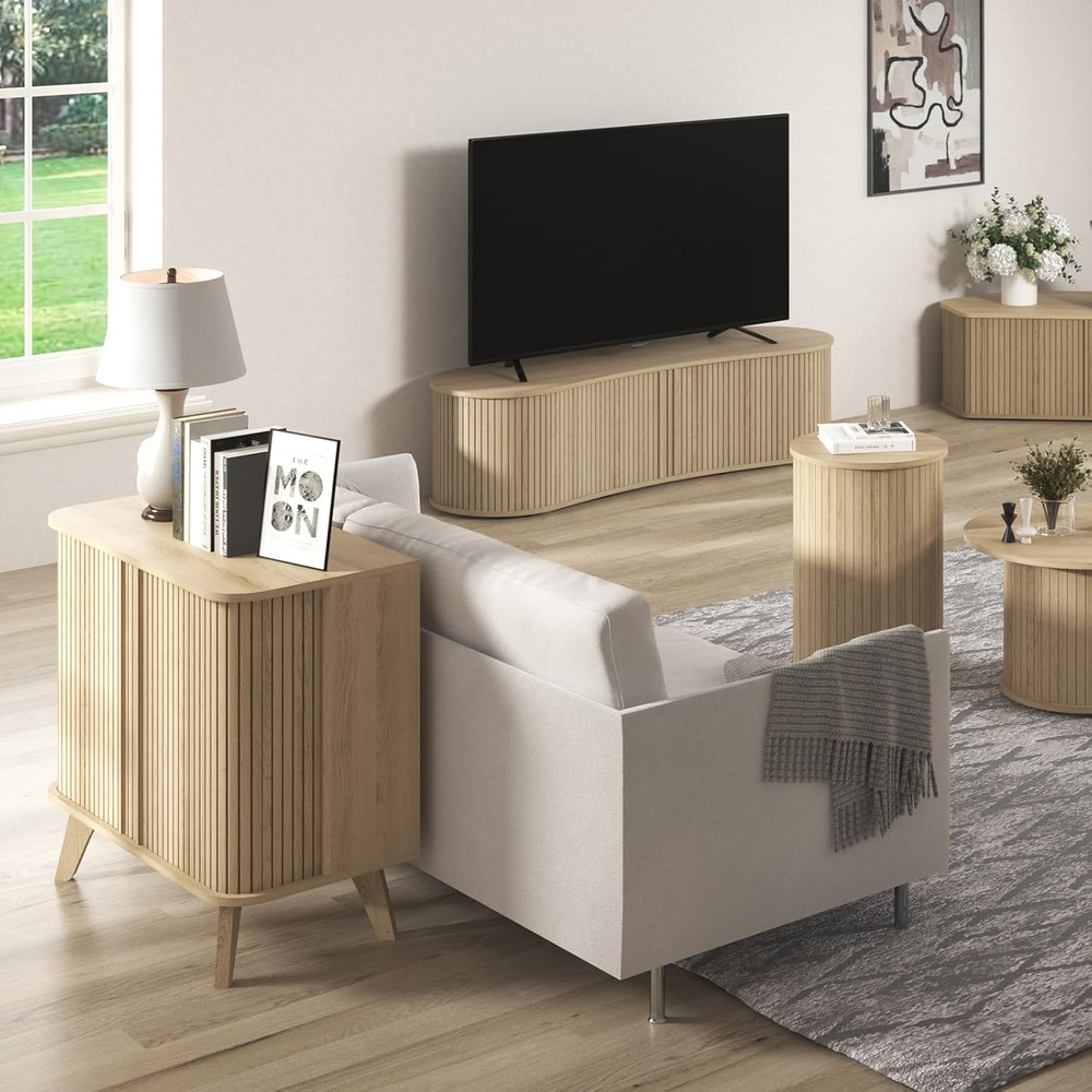 Modern Fluted Sideboard Buffet Cabinet with Sliding Doors & Storage Shelves