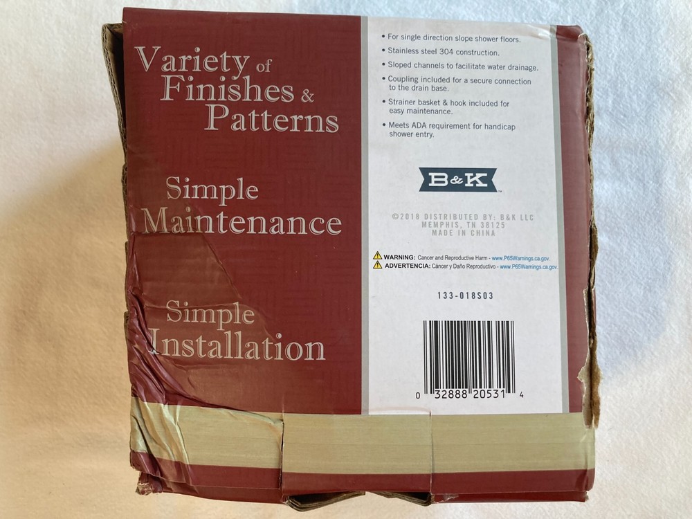 B&K 6” Zero Pattern Grating Square Channel Linear Shower Drain, Brushed Nickel