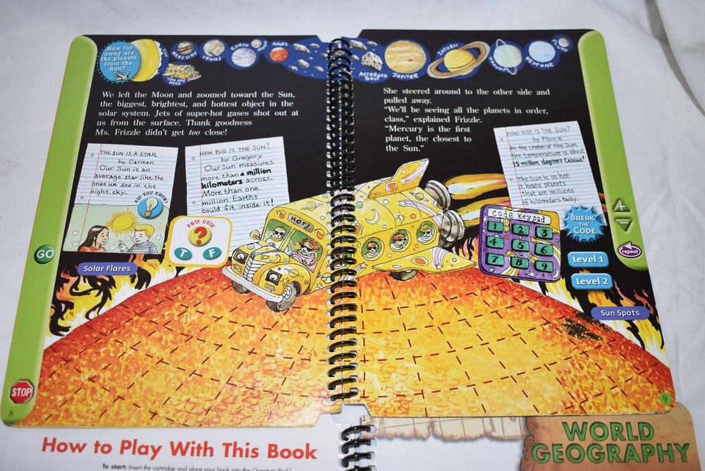 QUANTUM LEAP PAD Electronic Learning System MAGIC SCHOOL BUS + GEOGRAPHY + CARTS