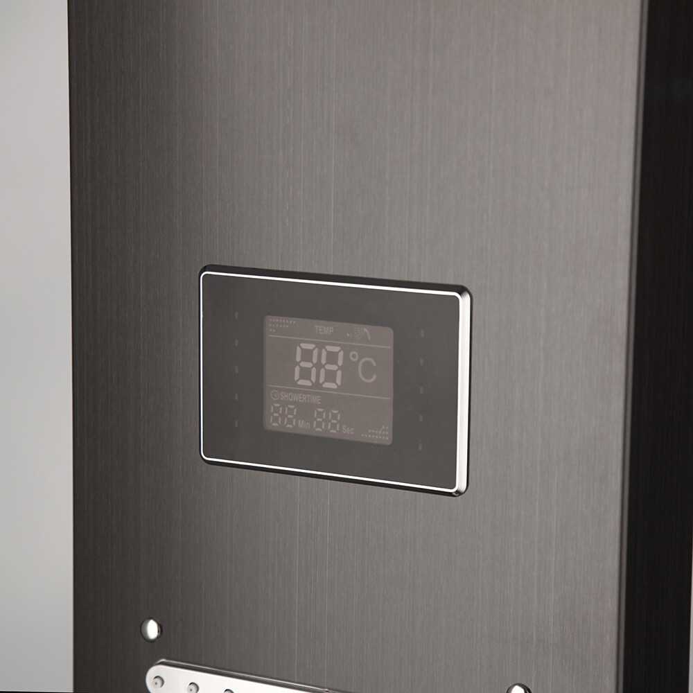 Black Shower Panel Tower System LED Rectangle Shower Head Massage Jets Mixer Set