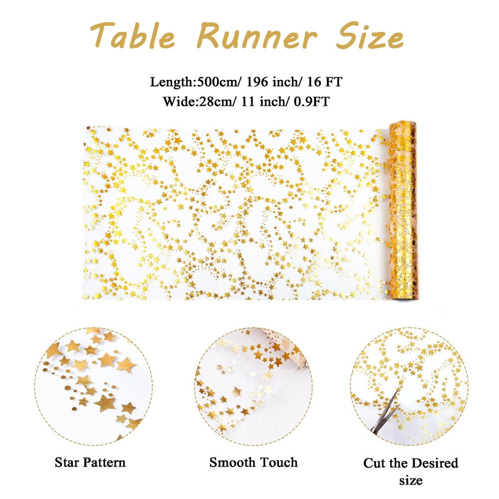 Gold Table Runner Easter Table Decorations, 16 Ft Golden Star Sheer Chiffon T...