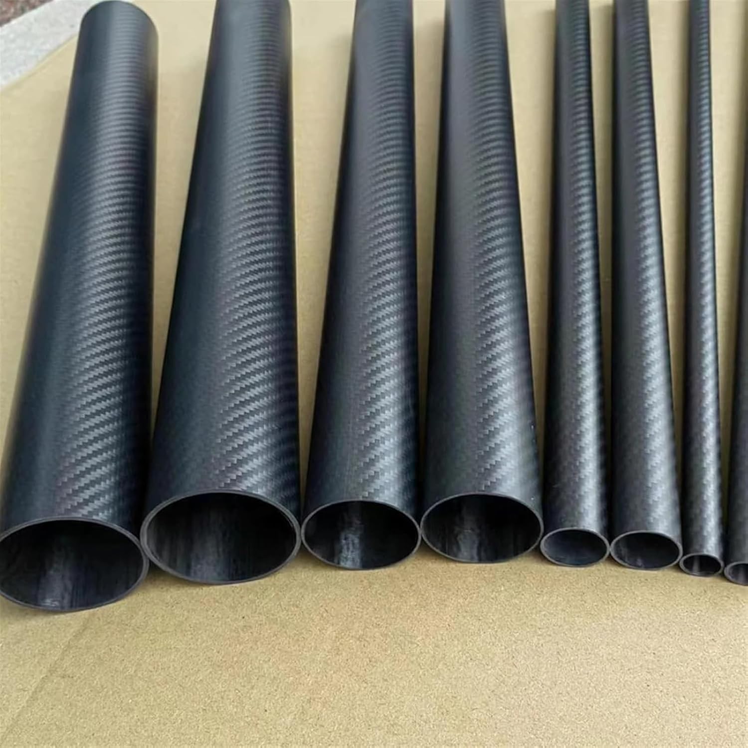 3K Carbon Fiber Tube Gloss Twill 200/300/500 mm OD 5‑50 mm Roll Wrapped