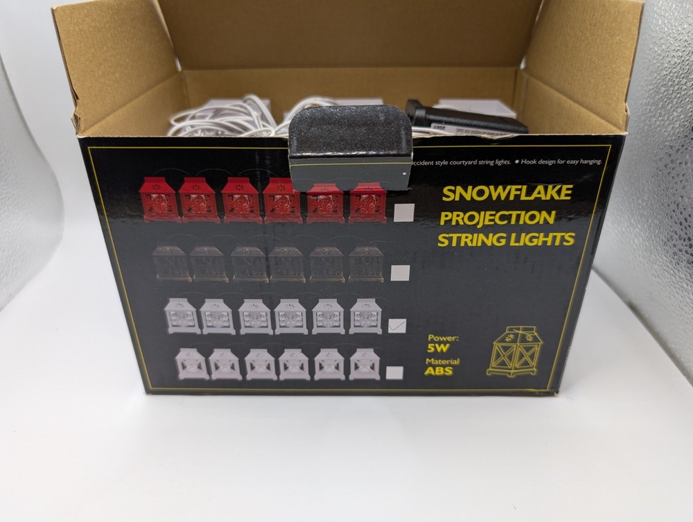 Snowflake Projection String Lights Lantern Style White Winter Holiday Decor