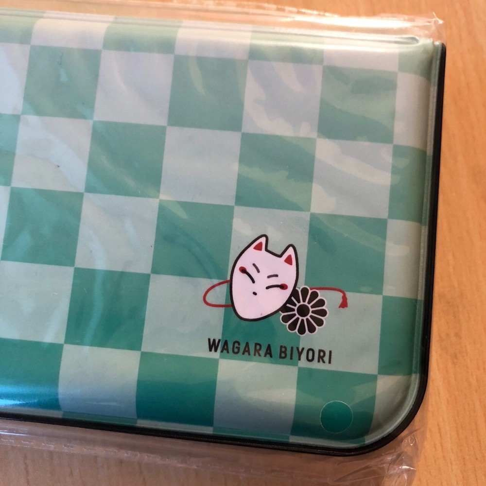 Pencil case, soft pencil case, Japanese pattern, green, with pencil sharpener, e