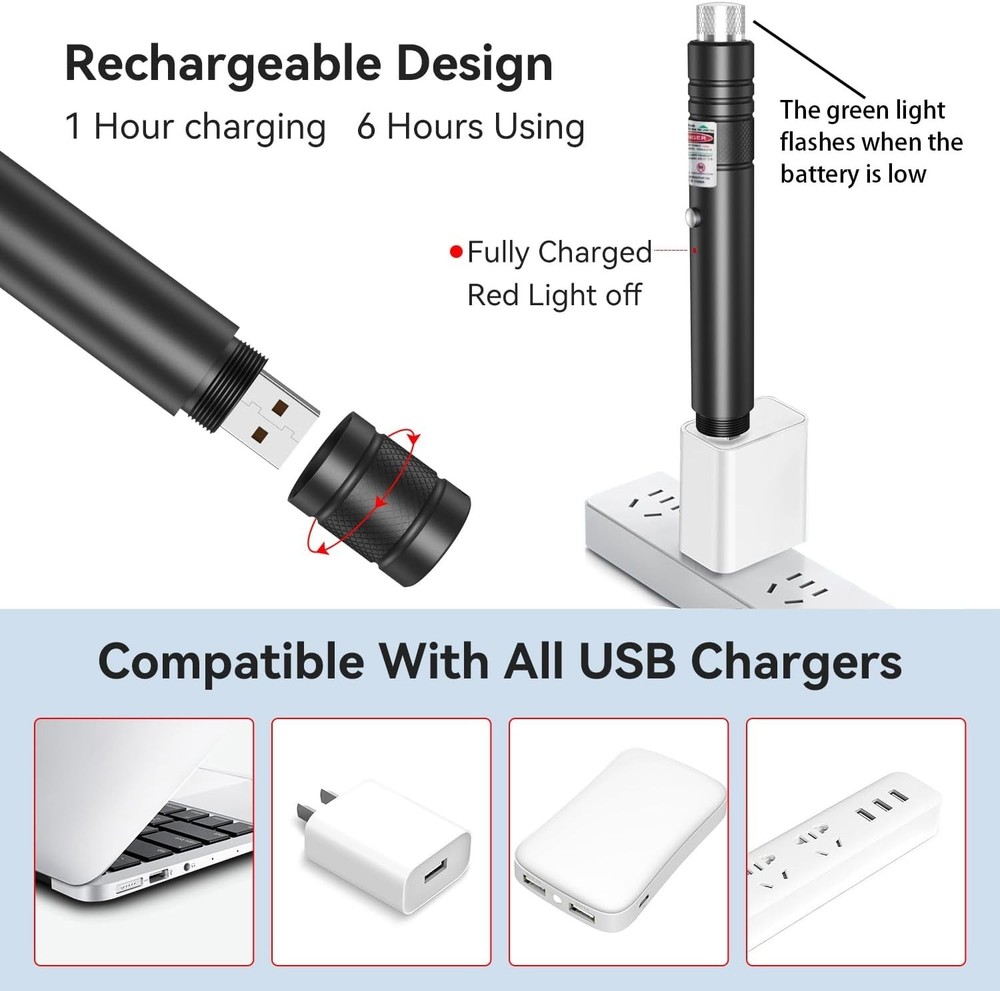Professional Rechargeable Green Laser Pointer - Long-Distance Beam & Starlight