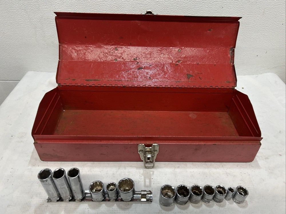 Vintage Ace Hardware Lot Tool Box And Various Socket In Good Working Condition