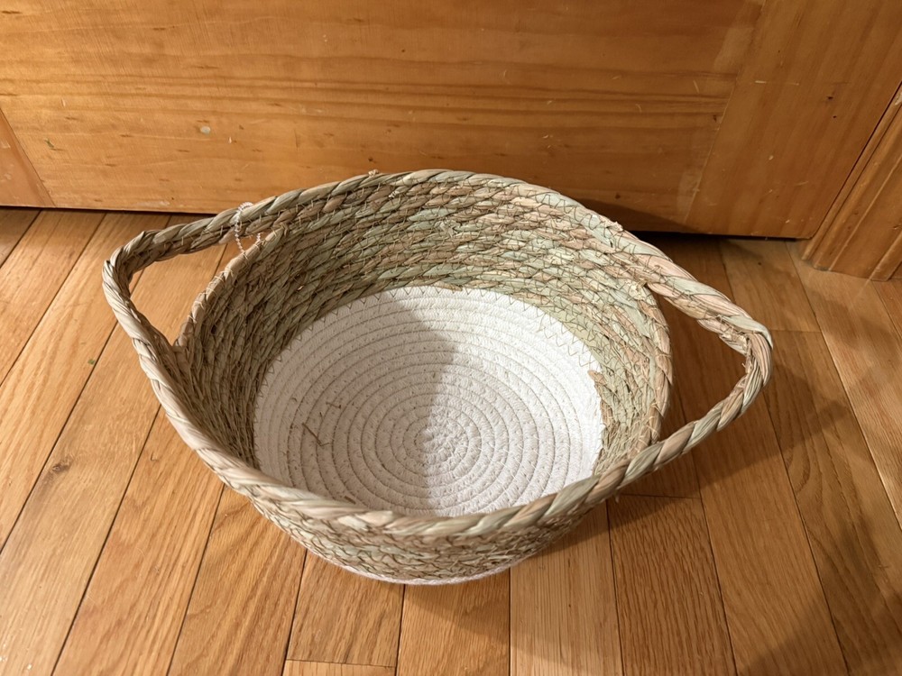 Woven basket, white tan brand new