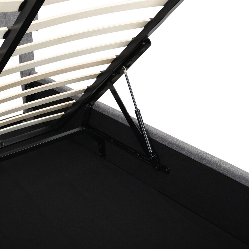 Full Size Upholstered Platform Bed Frame w/ Hydraulic Storage System Gray