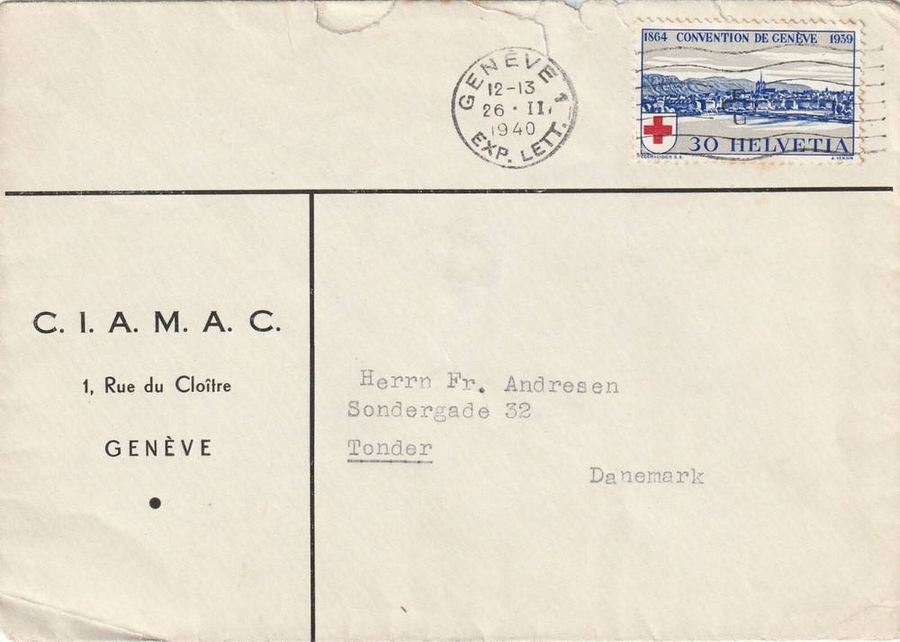 SWITZERLAND: Cover to Denmark 1940.