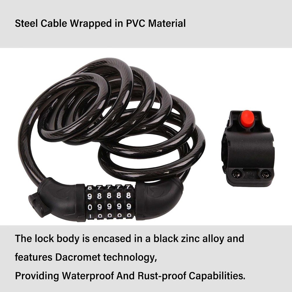 2Pack 6FT Extra Long Cable Combination Bike Locks, 5 Digits Retractable Security