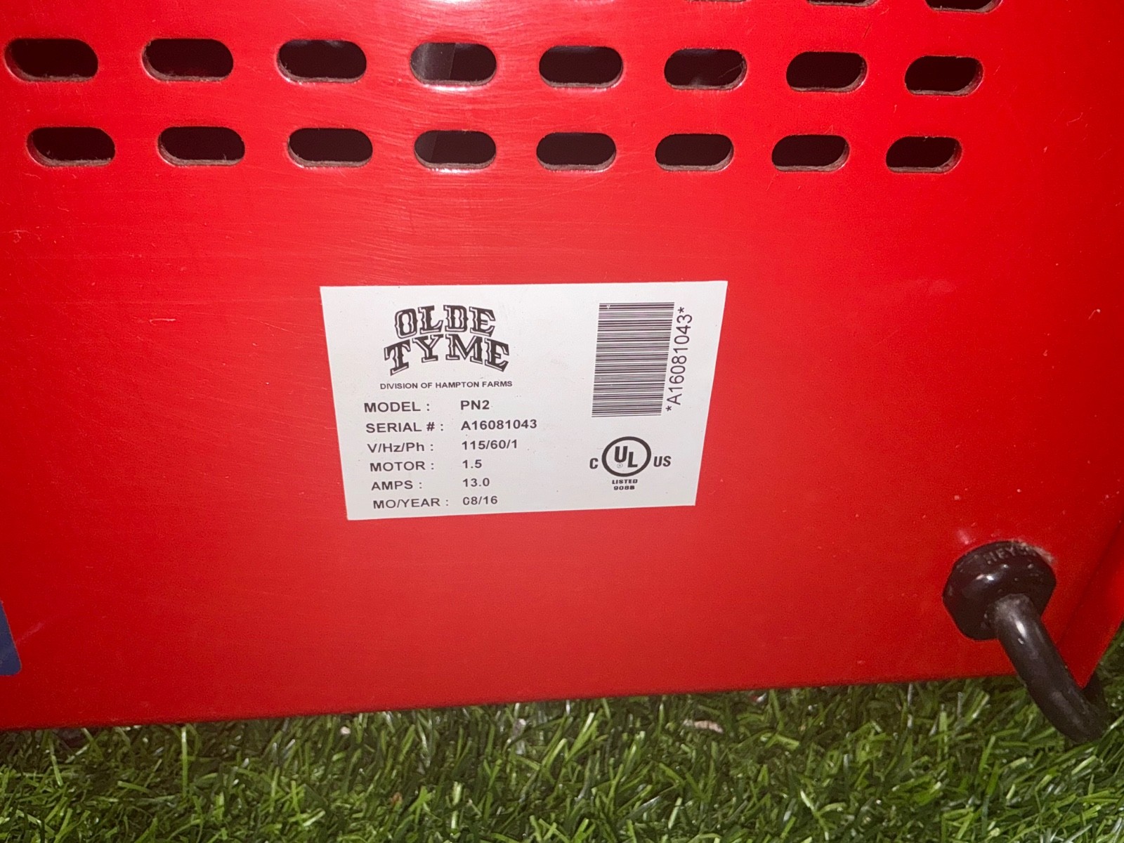 Olde Tyme Hampton Farms PN2 Nut Butter Grinder (Red) w/ Hopper 2104 1F