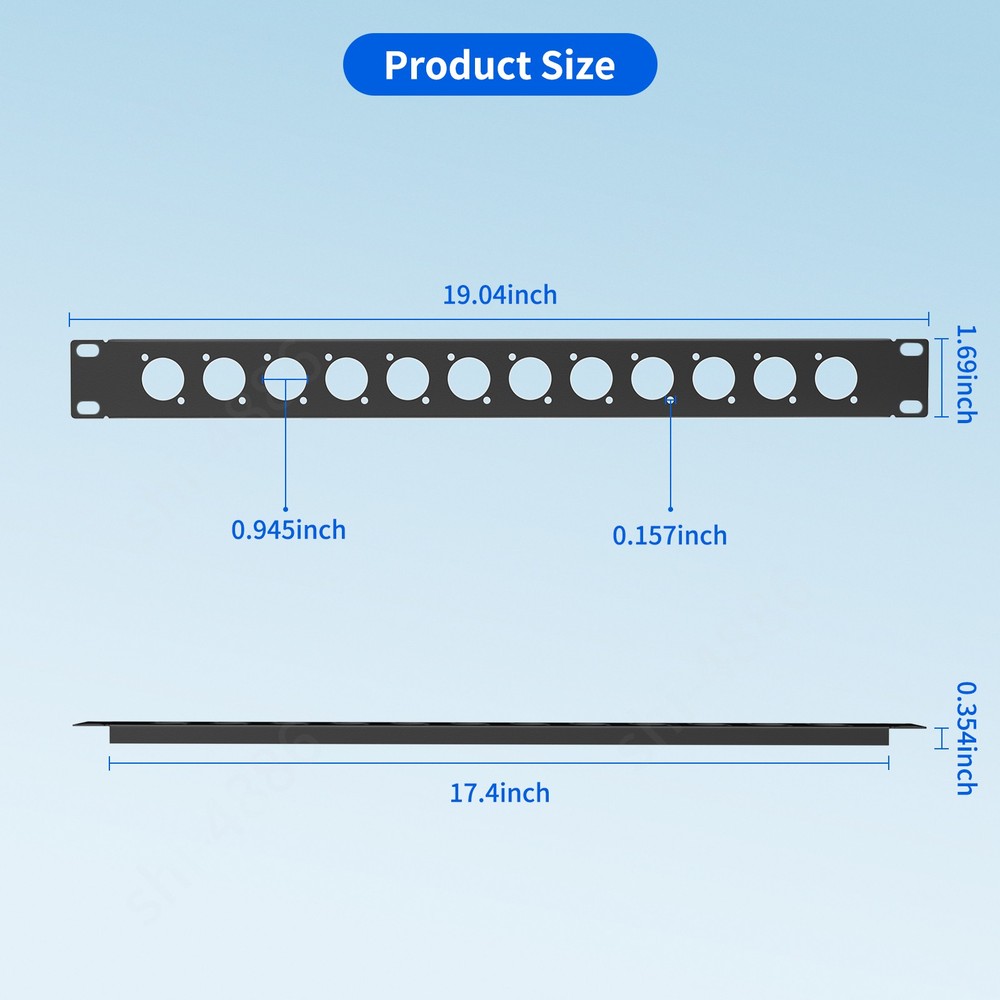 1U 19" Rack Mount 12 Port Hinged Side Patch Panel - D-Type Audio Connectors