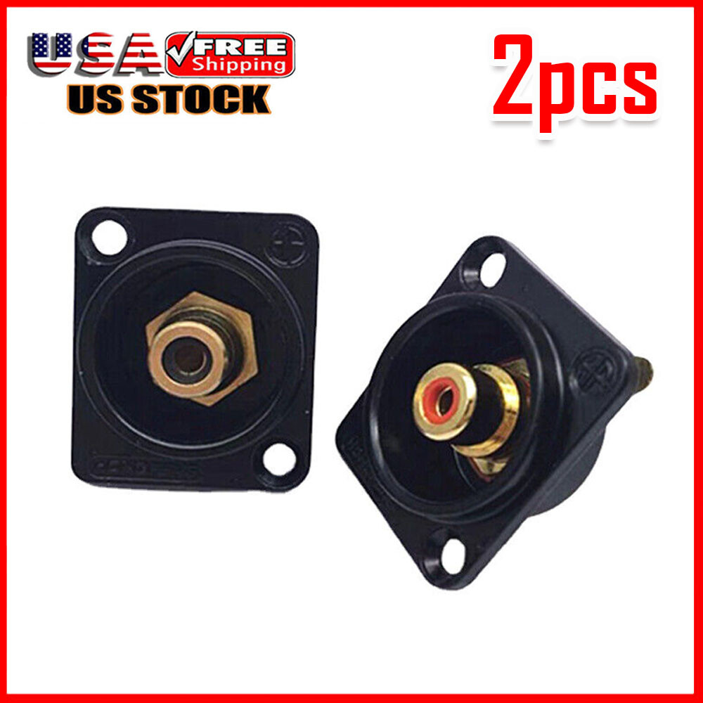 2X Black Female RCA Panel Mount Socket Connector Base Plate Welding Base Plated