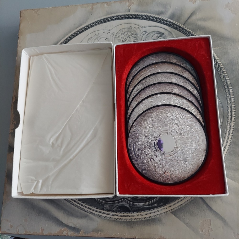 Vtg. Platonex RegD - 6 Silverplated Coasters - Plastic base