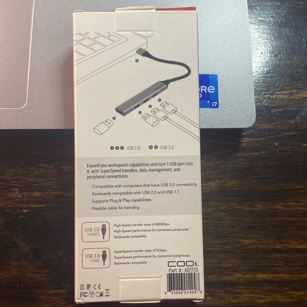 Codi A01113 Slim USB-A 4-port Hub