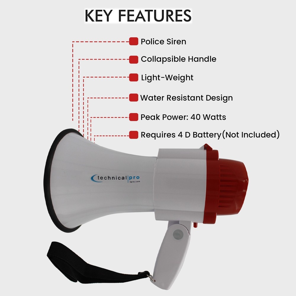 Portable Megaphone Bullhorn PA System Siren Record Function Adjustable Volume