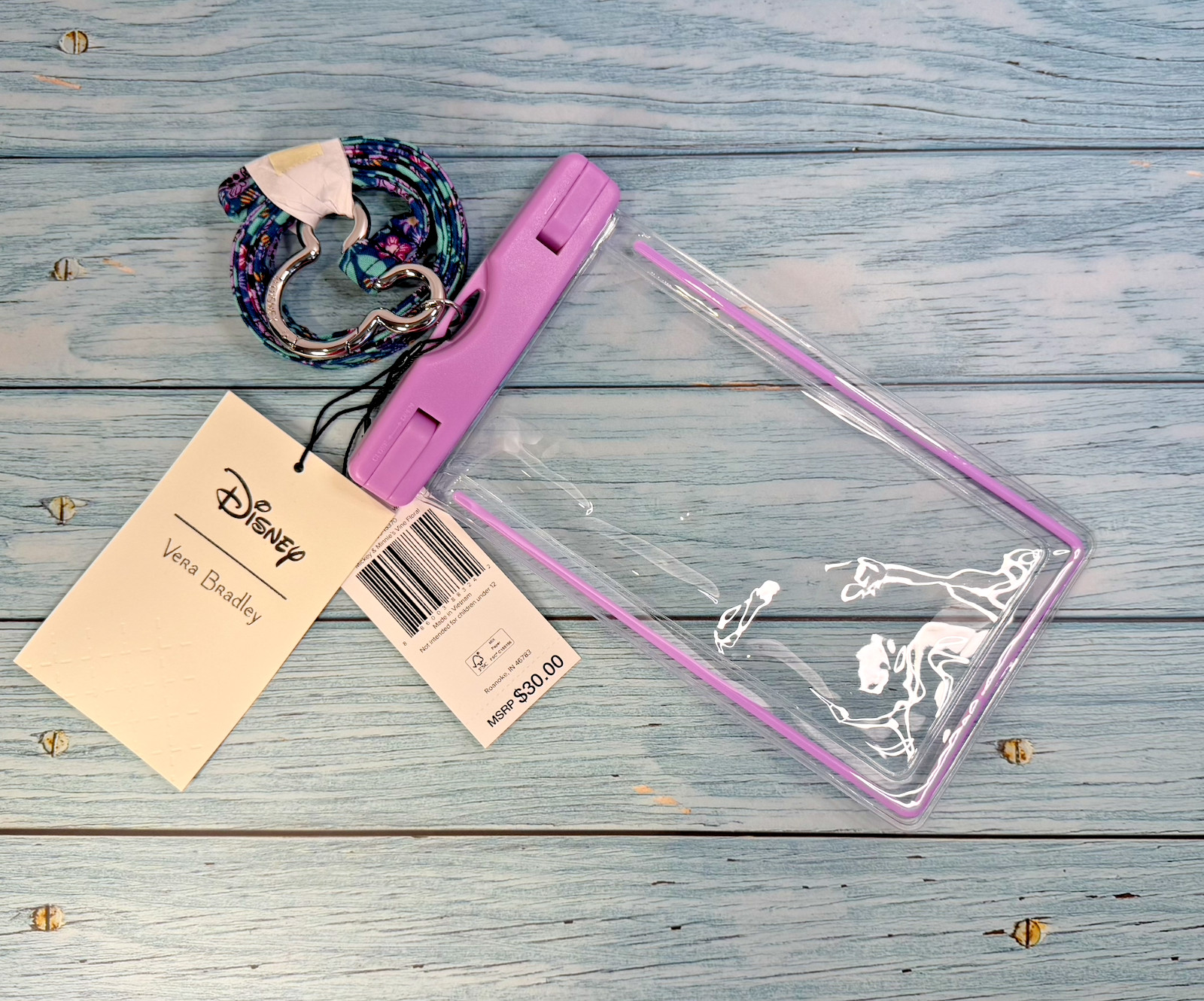 Vera Bradley Disney Mickey Minnie's Vine Floral WATERPROOF PHONE POUCH & LANYARD