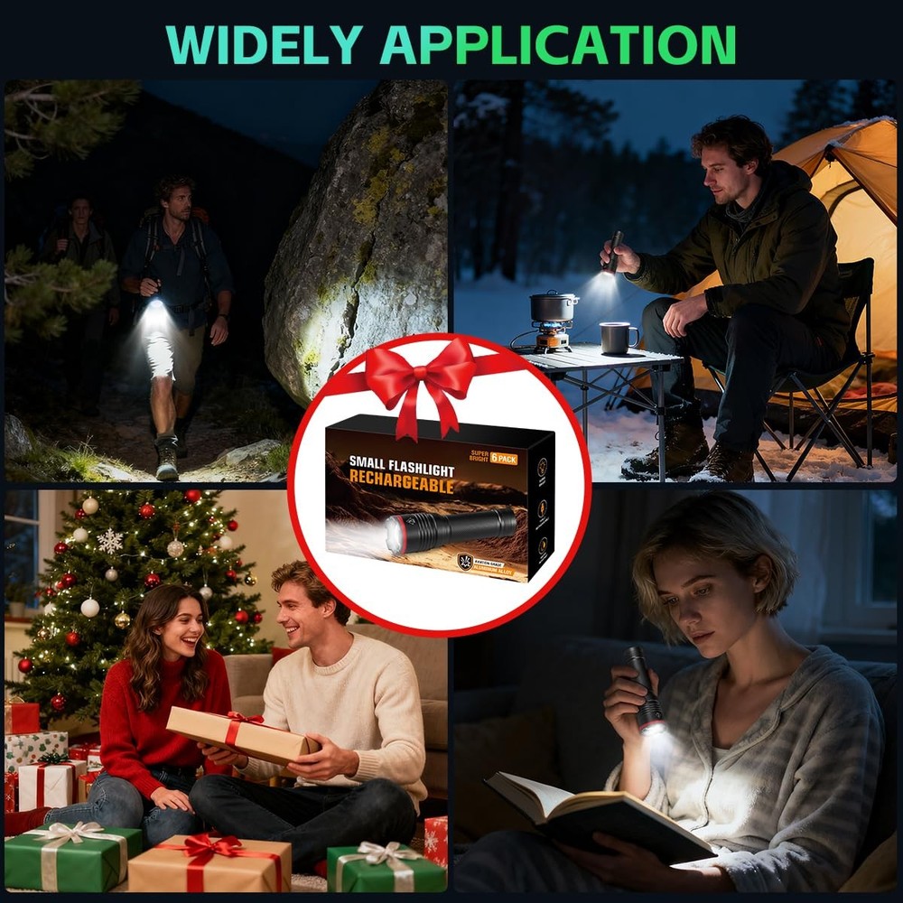 6Pack Rechargeable Flashlights High Lumens, Small Flashlight 6Pack, Black