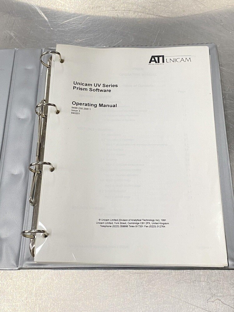 ATI Unicam UV Spectrometer Prism Software - Users Guide / Instruction Manual
