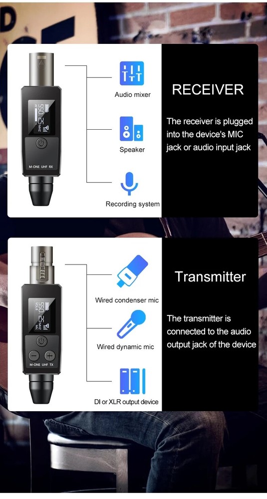 VK-38 UHF Wireless Microphone Converter XLR Transmitter And Receiver For Dynamic