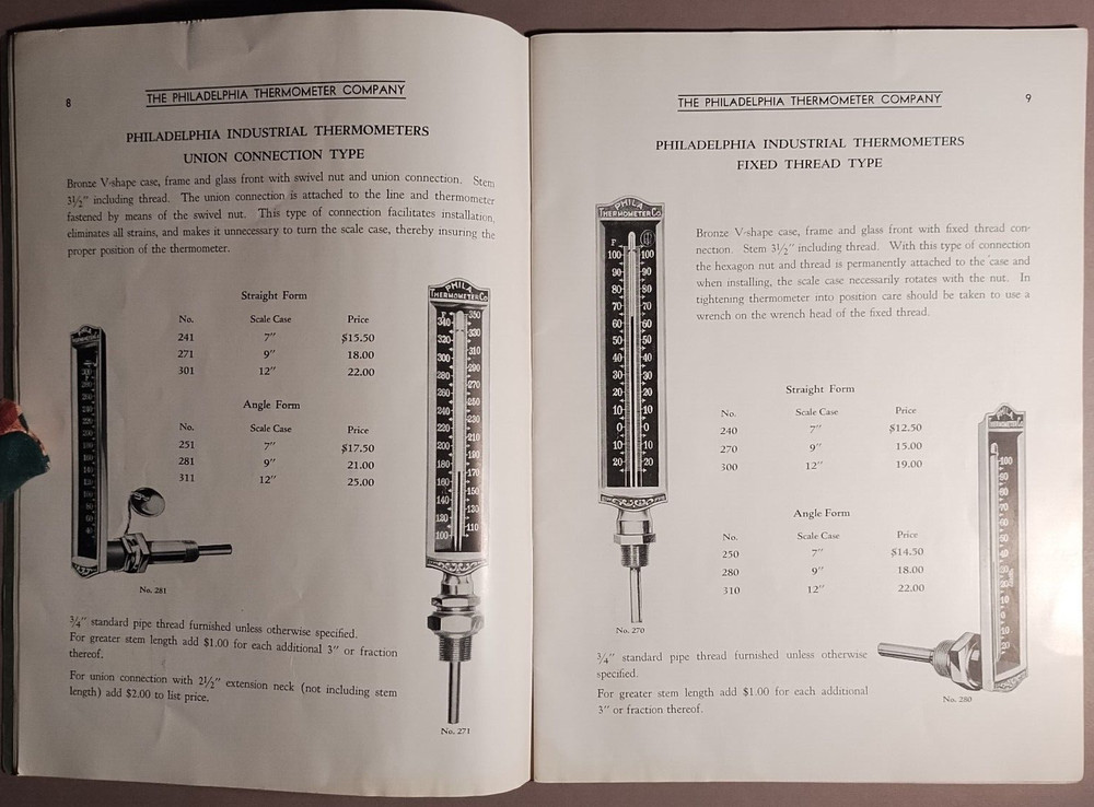 1920s Philadelphia Thermometer Co Thermometer Pyrometer Hydrometer Catalog B2-8