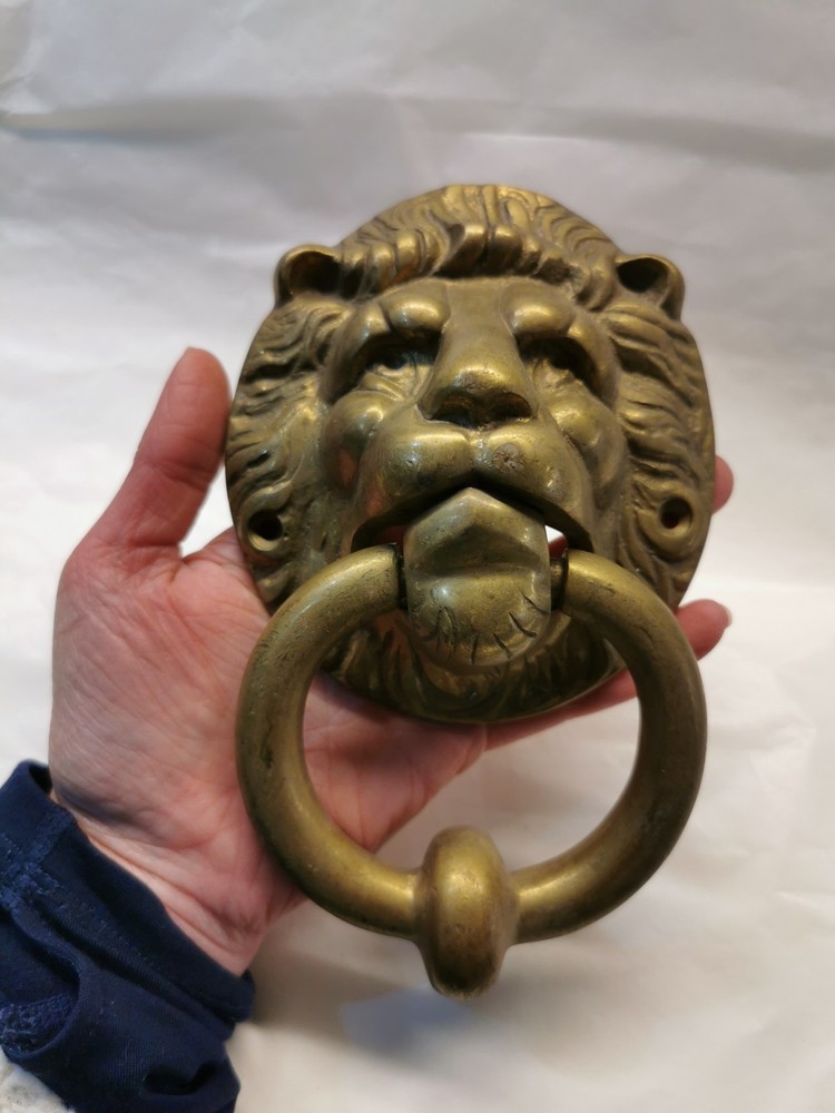 Vintage Solid Brass Round Lion's Face Door Knocker