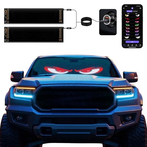 2 Pack LED Eyes for Car Windshield 14.56"x3.62", Programmable Animated Black