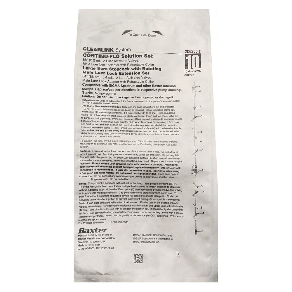 *1-Pack* Baxter Clearlink System 88" Solution Set Sterile 2C6255