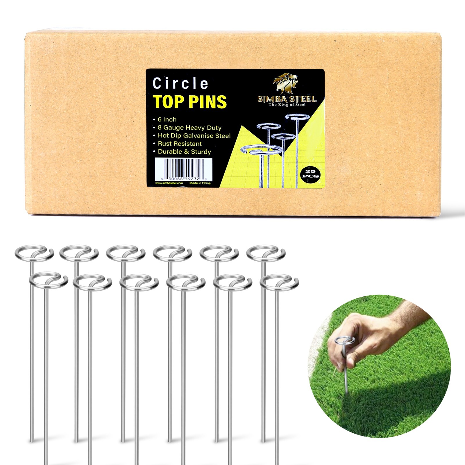 6 Inches Circle Top Pins 8 Gauge STRONG Galvanized Landscape Staples Fabric SOD