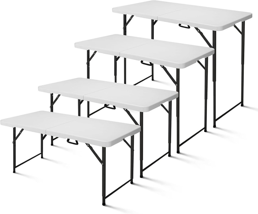 4ft Adjustable Height Utility Table - Durable HDPE & Steel Folding Table