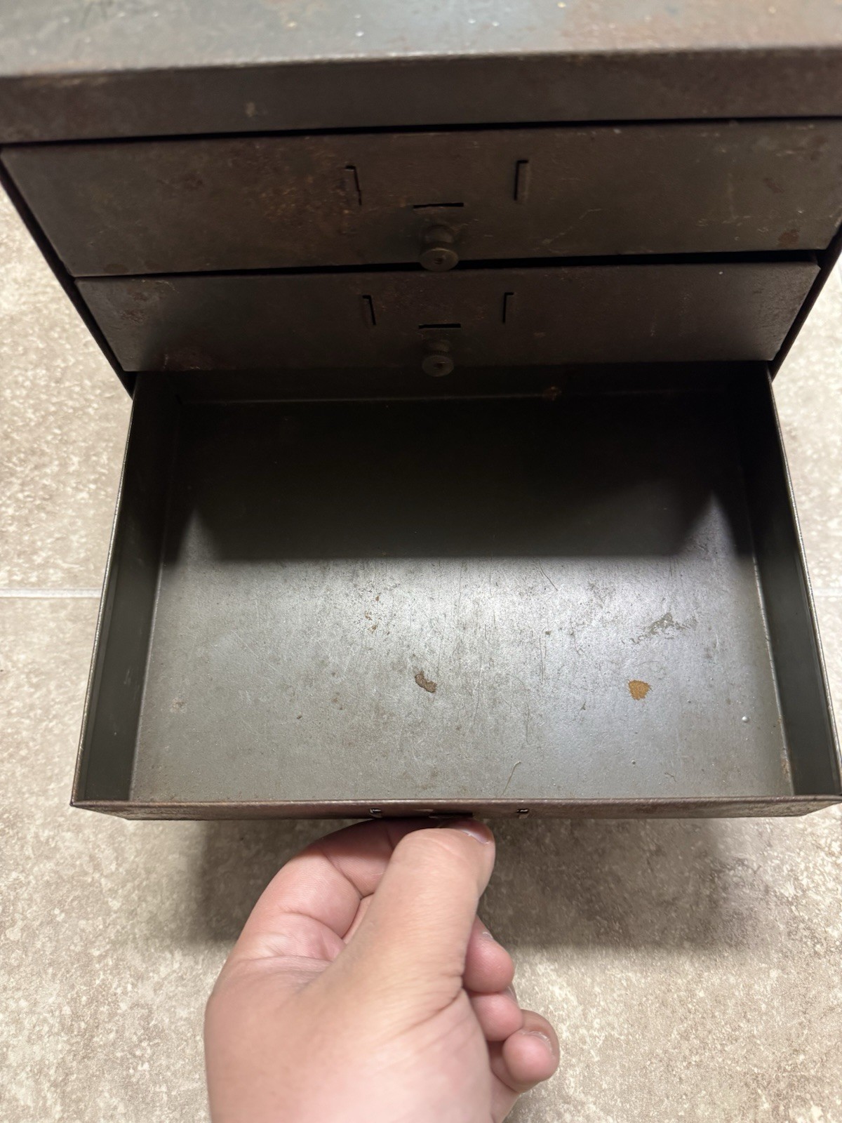 Antique Watchmakers Cabinet Metal Apothecary Industrial Multi 4 Drawer Jewlery