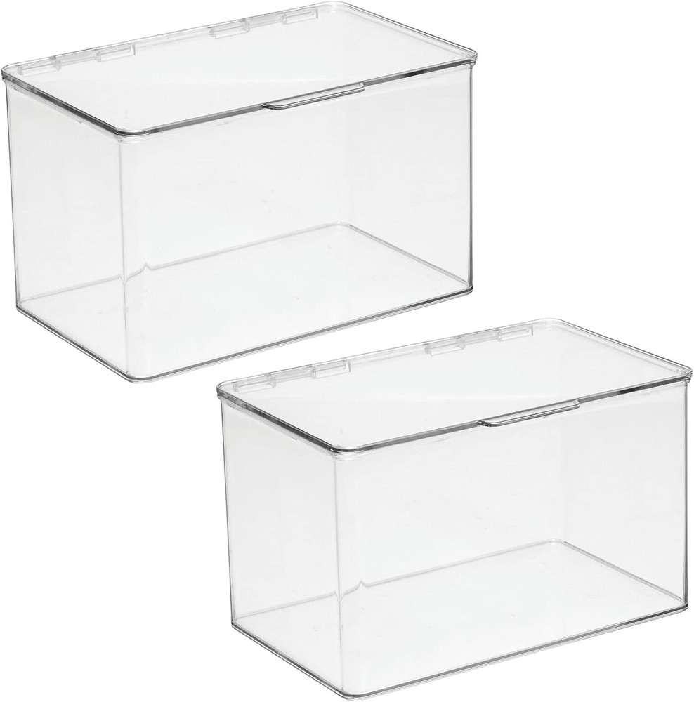 mDesign Set of 2 Storage Boxes with Lids - Stackable Plastic Storage Boxes for N
