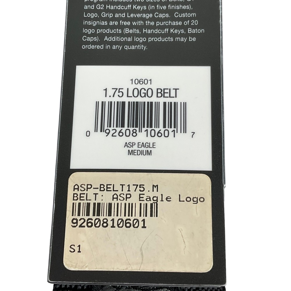 ASP Belt Eagle Logo 10601 black 3mm webbing 1.75" Medium 32-34 New