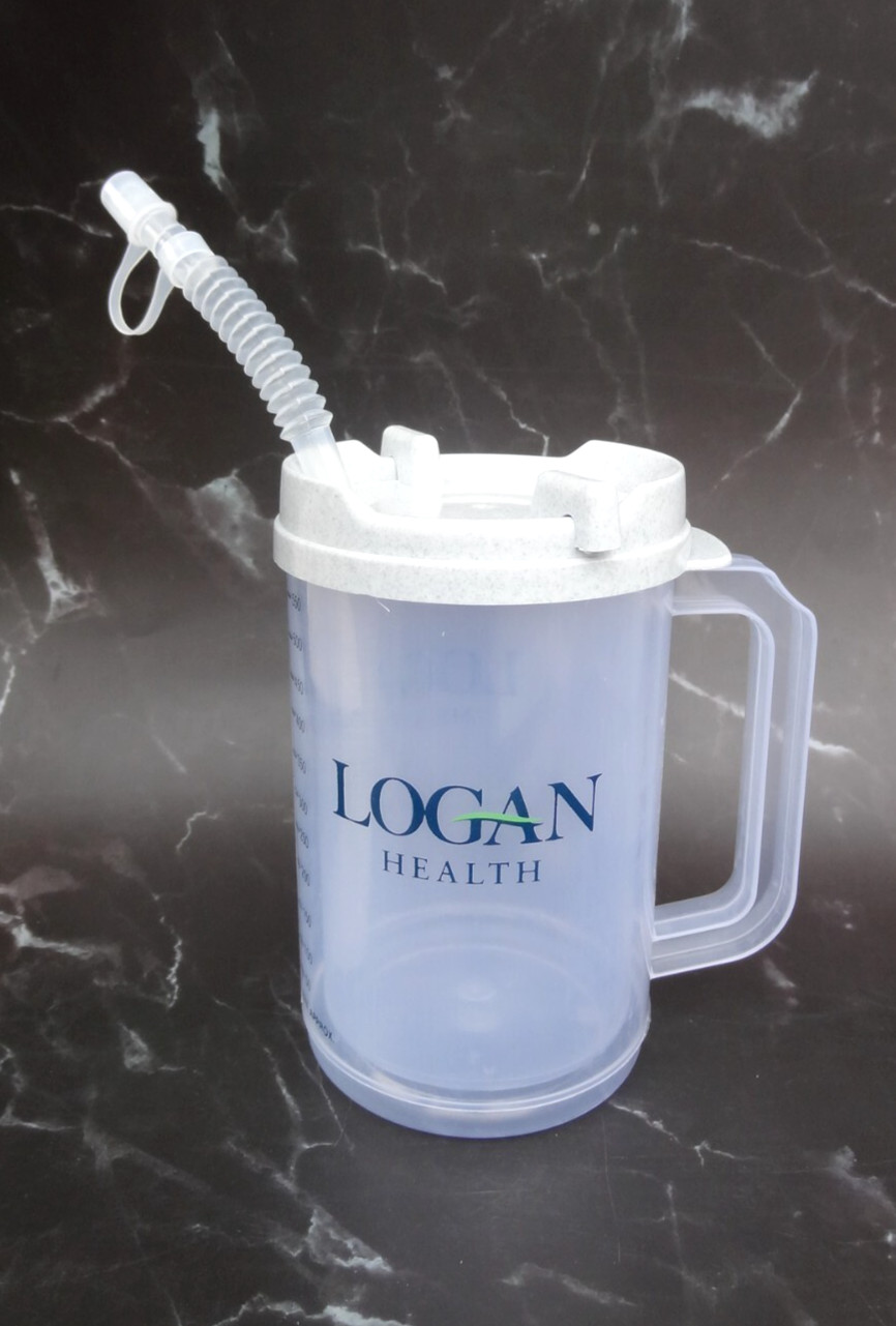 Mug Graduated Reusable w/ Lid Straw Whirley Drink Works Hospital Clear 20 Oz