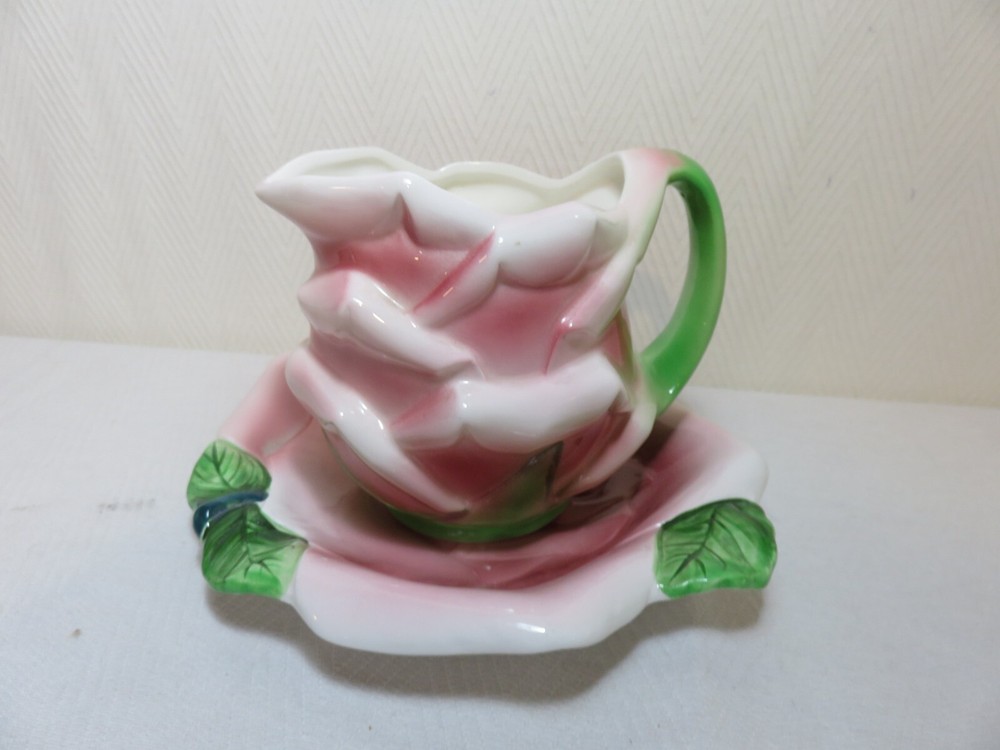 PY Japan ceramic countess rose pitcher and underplate