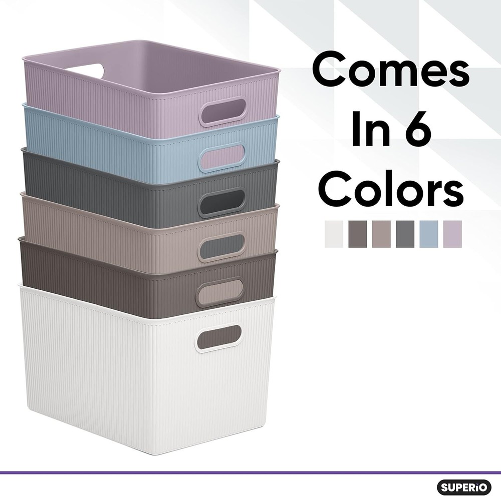 Superio 22L Large Ribbed Storage Bin- Plastic Storage Bin (8 Pack, Lilac)
