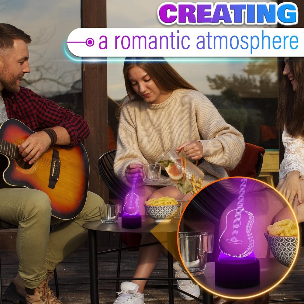 3D Illusion Night Light Lamp - Guitar Decor Small, Multicolor