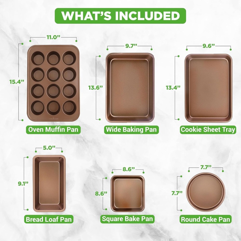 Gold Nonstick Bakeware Set – Essential 6-Piece Baking Pans for All Needs