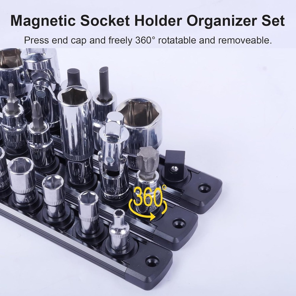 Magnetic Socket Holder Organizer Set:3/8-Inch Drive Socket Trays Socket, 360° S