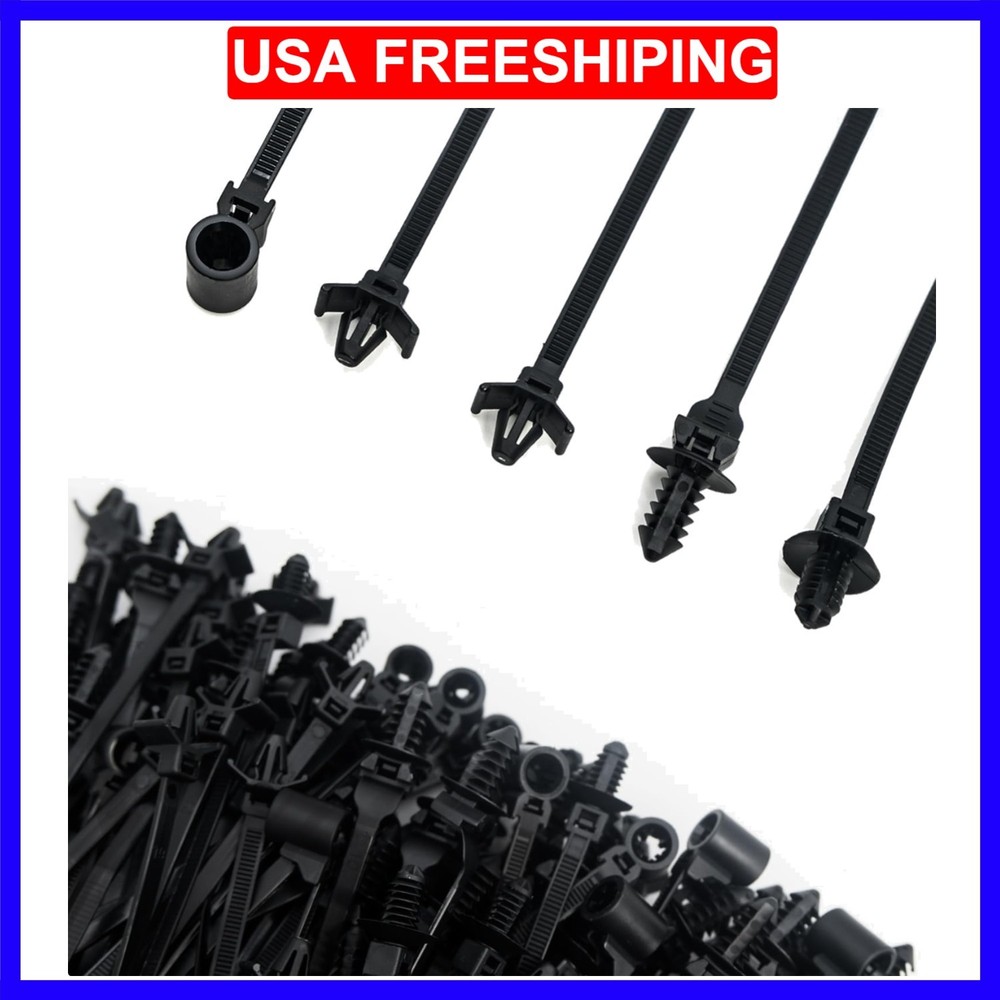 120 PCS Automotive Installation Black Push Mount Cable Zip Ties Assorted Size...