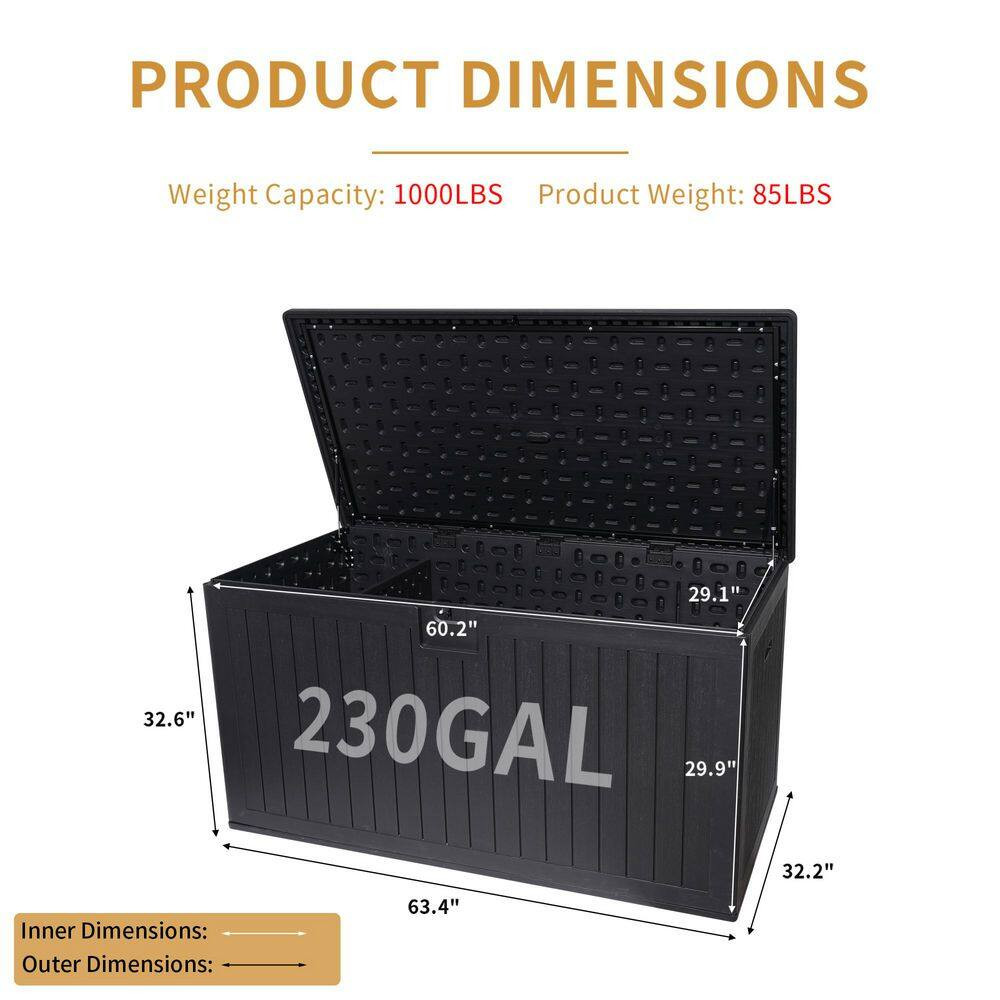 230 Gallons Deck Box with Extra Large Storage Capacity, Lockable Storage Contain