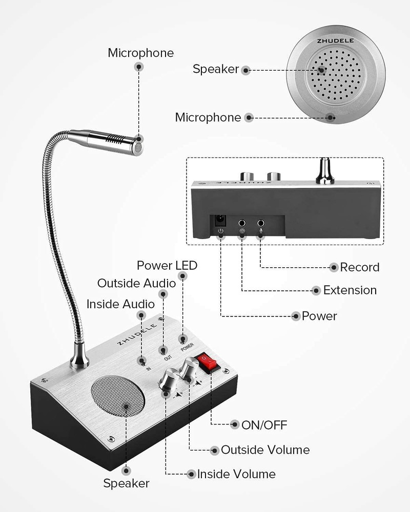 Dual-Way Window intercom Window Speakers Window Counter intercom Microphone