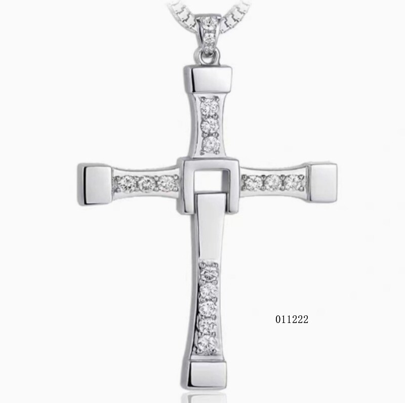 Men's Pure Silver Necklace Vin Diesel Cross Hip-hop Men's Pendant Necklace Gift